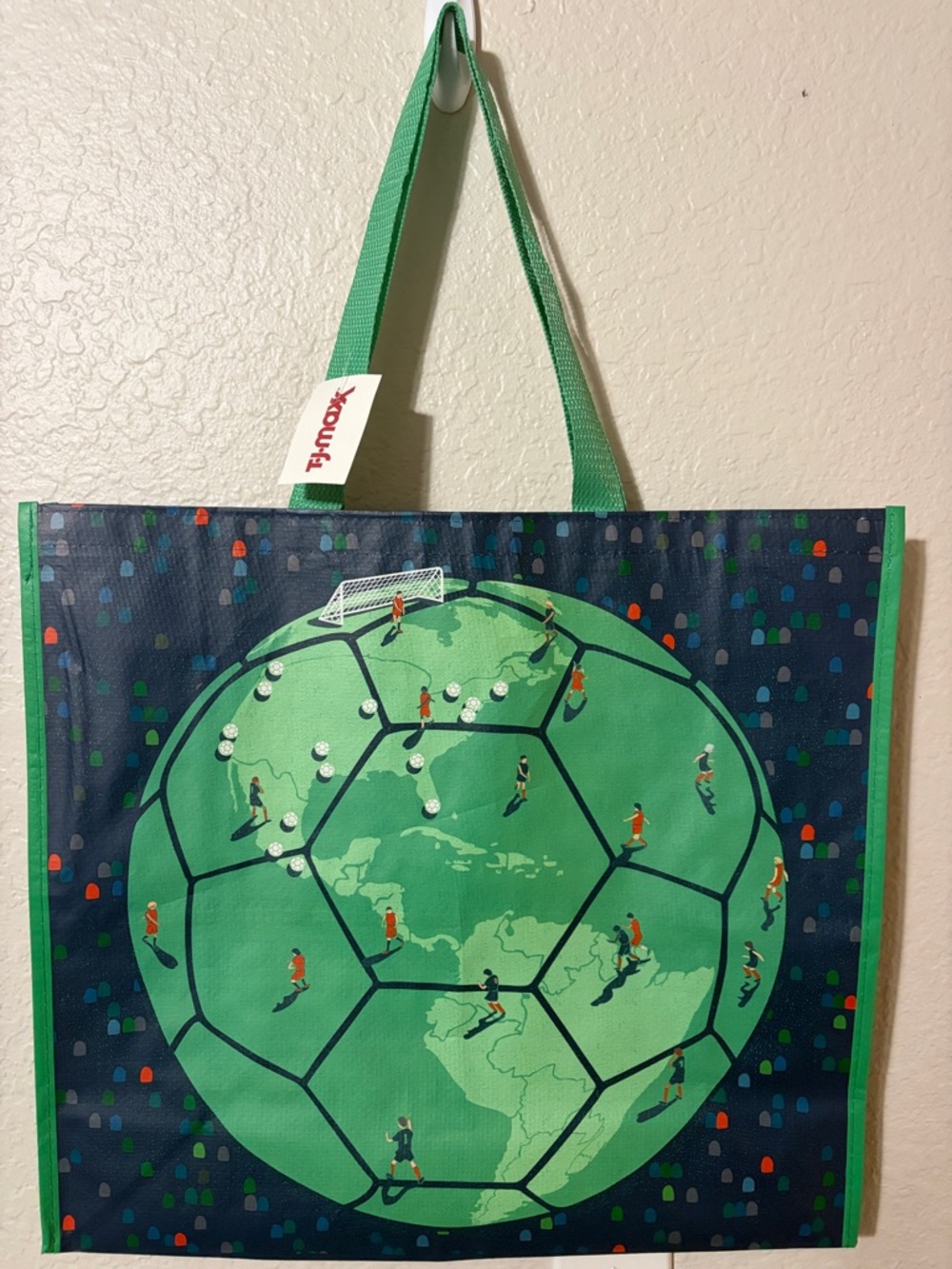 T.J. Maxx Reusable Grocery Tote Bag - Green and Navy Soccer Globe